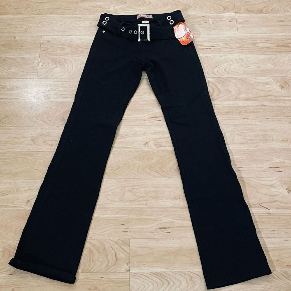 NWT Gorgeous AXBLUE Sz S/3 Super Stretch Flare Belted Black Silver Fashion Jeans
